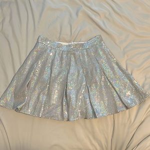 Queen of Sparkles Silver Sequin Pleated Skort
